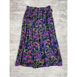 Agenda Skirt Womens 8 Purple Floral Long Pleated‎ Polyester Made in USA Casual